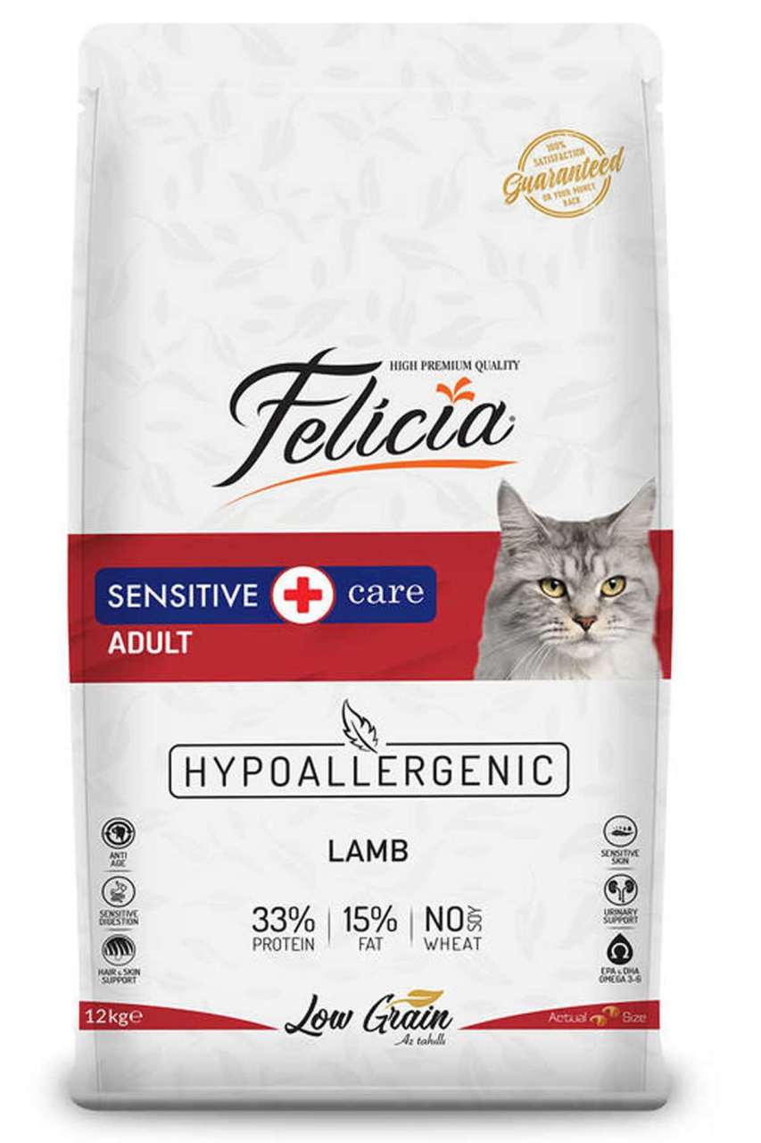 Felicia Hypoallergenic Düşük Tahıllı Kuzu Etli Yetişkin Kedi Maması 12 Kg(stt.03/2025)