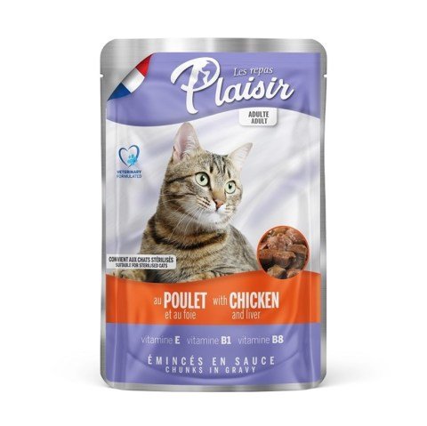 Plaisir - Tavuklu Ve Ciğerli Yetişkin Kedi Maması Pouch 100 Gr(stt.05/2024)