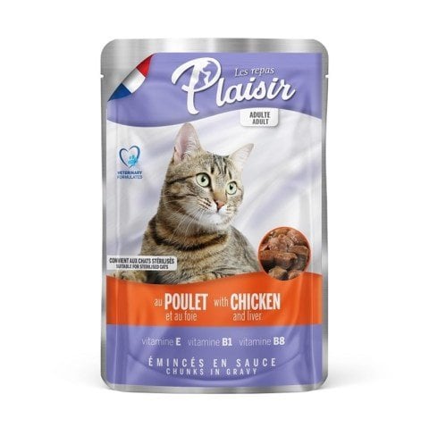 Plaisir - Tavuklu Ve Ciğerli Yetişkin Kedi Maması Pouch 100 Gr.