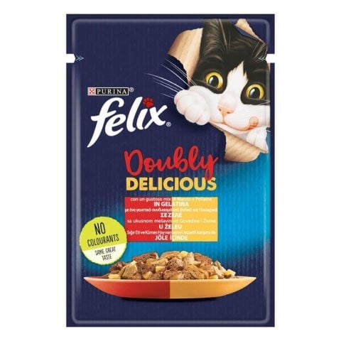Felix Doubly Delicious Jöle İçinde Sığır Etli ve Kümes Hayvanlı Yetişkin Kedi Konservesi 85 gr (stt:06/2025)