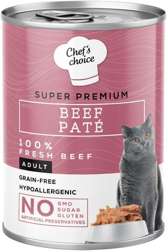 Chefs Choice Tahılsız Hipoalerjenik Biftekli Ezme (pate) Yetişkin Kedi Konservesi 400 gr.