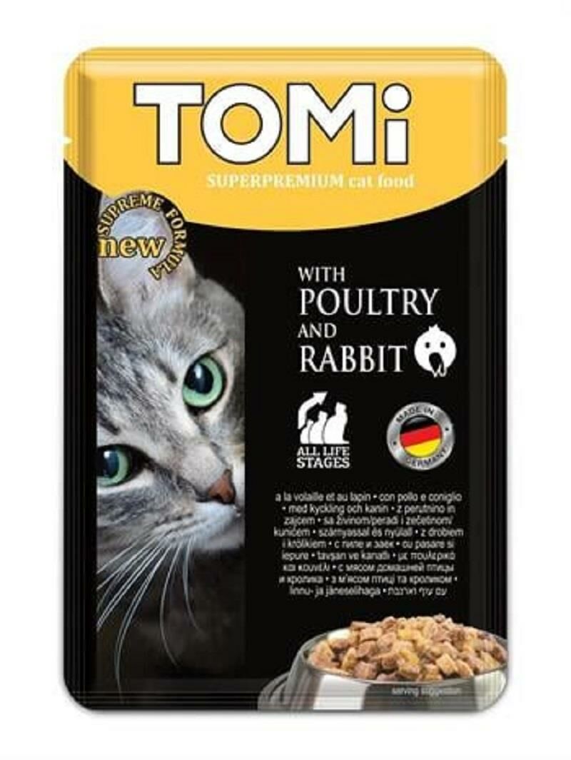 Tomi  Pouch Tavşanlı ve Kanatlı Yetişkin Kedi Konservesi 100 gr. (stt:06/2024)