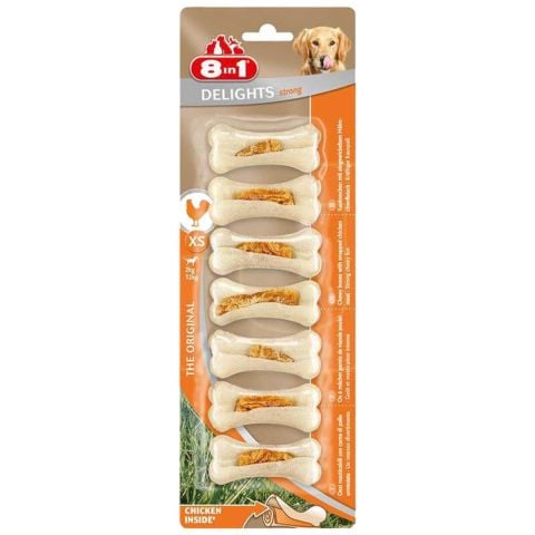 8 in 1 Delights Chicken Bones Strong Tavuklu Köpek Ödül Kemikleri xs 7 Adet (140g)