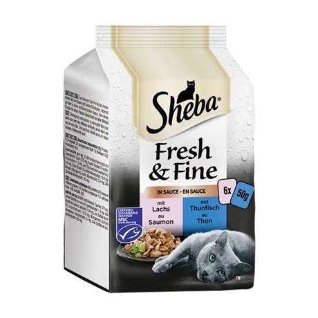 Sheba Fresh & Fine Sos içinde Somonlu ve Ton Balıklı Kedi Konservesi 6 x 50 gr (stt:7/2024)