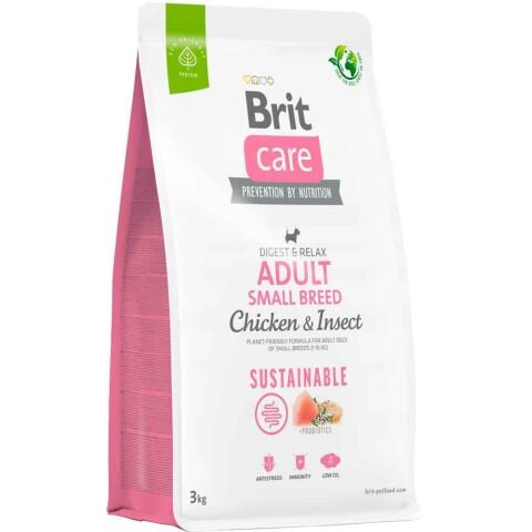 Brit Care Adult Small Breed Sustainable Tavuklu Böcekli Küçük Irk Köpek Maması 3 kg(stt:07/2025)