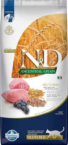 ND Ancestral Grain Kuzu Etli ve Yaban Mersinli Ata Tahıllı Kısırlaştırılmış Kedi Maması 10kg (stt:10/2025)