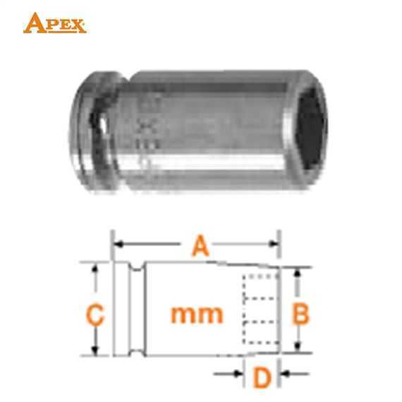 APEX Sac Metal Vidaları için Kare Uçlu Somun, 1/4''