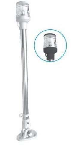Işıklı Bayrak Direği Boy:48cm 12V Krom Beyaz Led