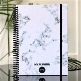 Beyaz Mermer Tasarımlı Lastikli Spiralli Tarihsiz Haftalık Planlayıcı