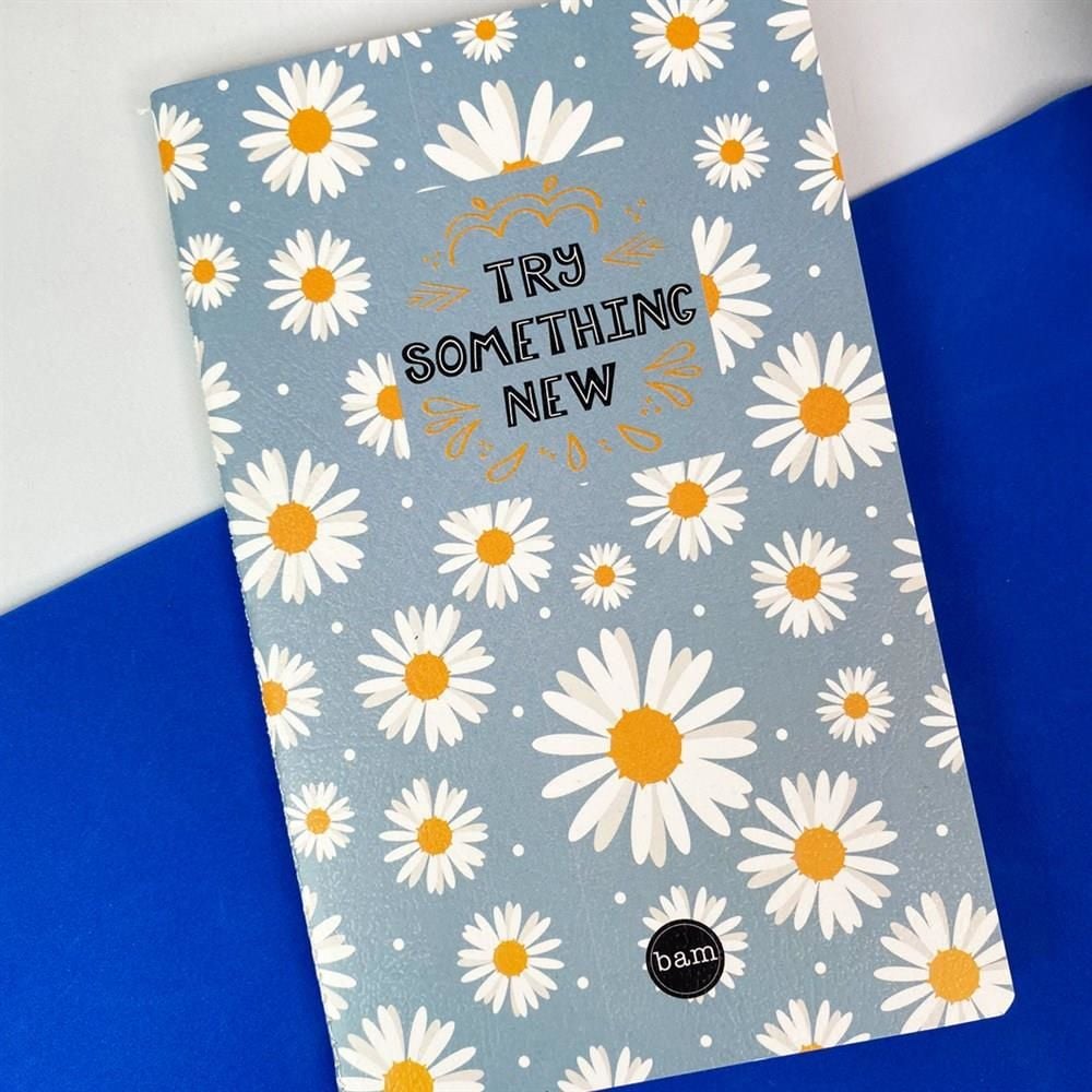 Mavi Papatya Tasarımlı Terzi Dikişli Defter
