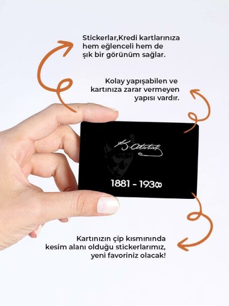Kemal Atatürk Kredi Kartı Kaplama Stickeri Papara, Tosla, Kredi Kartı Için Uyumlu