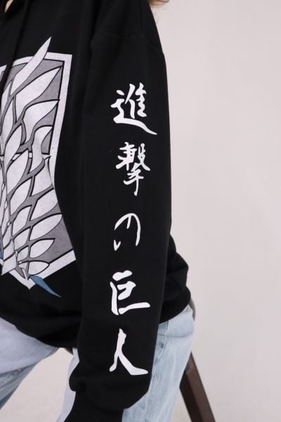 Anime Mavi Attack On Titan Logo Kapşonlu Sweatshirt