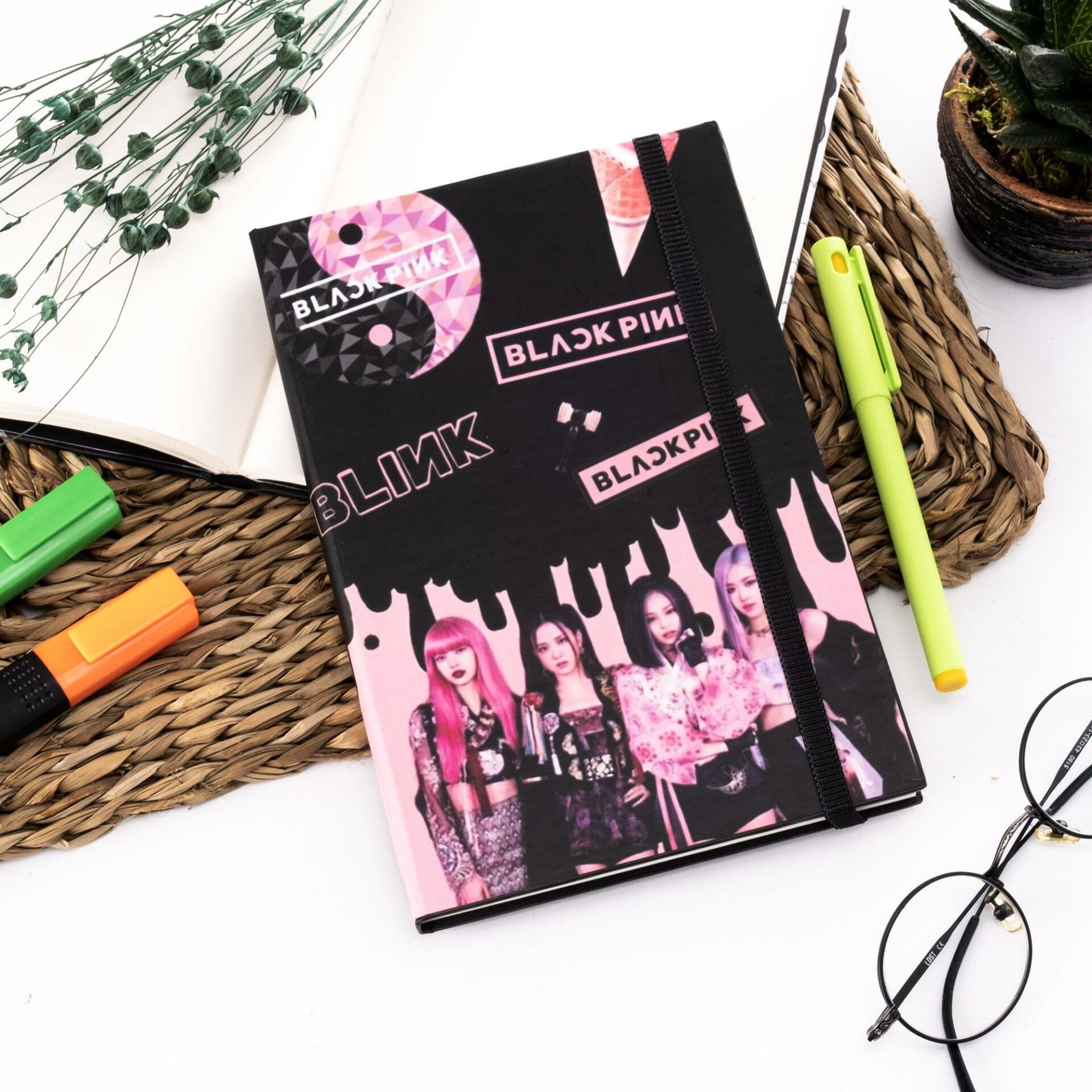 Black Pink Tasarımlı Lastikli Defter