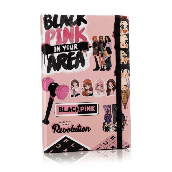 Black Pink Area Tasarımlı Lastikli Defter