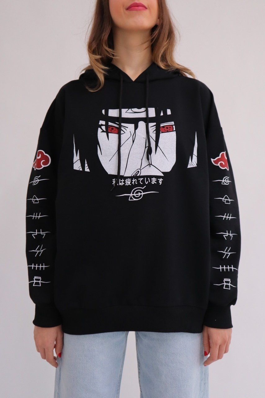 Anime Naruto Uchiha Siyah Kapsonlu Sweatshirt