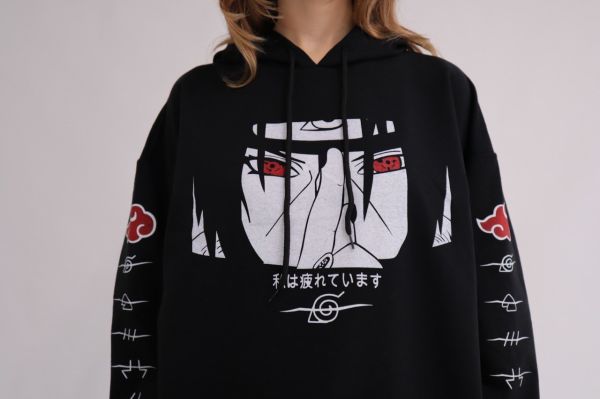 Anime Naruto Uchiha Siyah Kapsonlu Sweatshirt