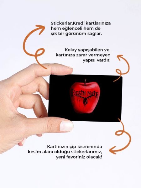 Deat Note Kırmızı Elma Kredi Kartı Kaplama Stickeri Papara, Tosla, Kredi Kartı Için Uyumlu