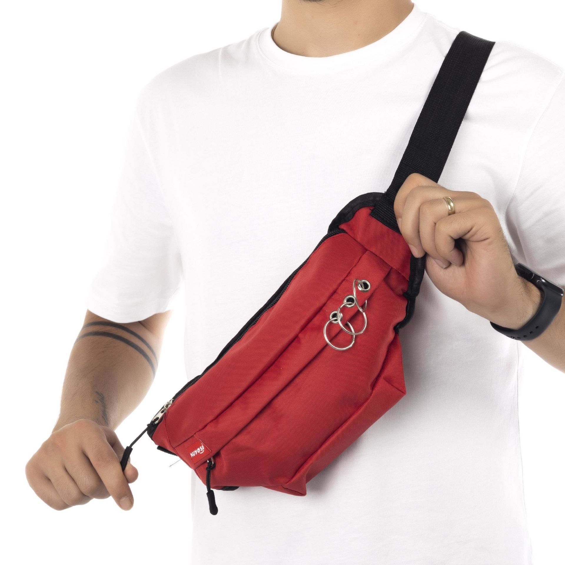 Unisex Kırmızı Piercingli Bel çantası