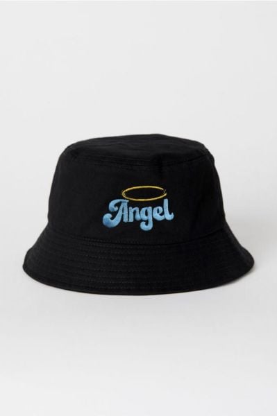 Siyah Angel Nakışlı Balıkçı Şapka