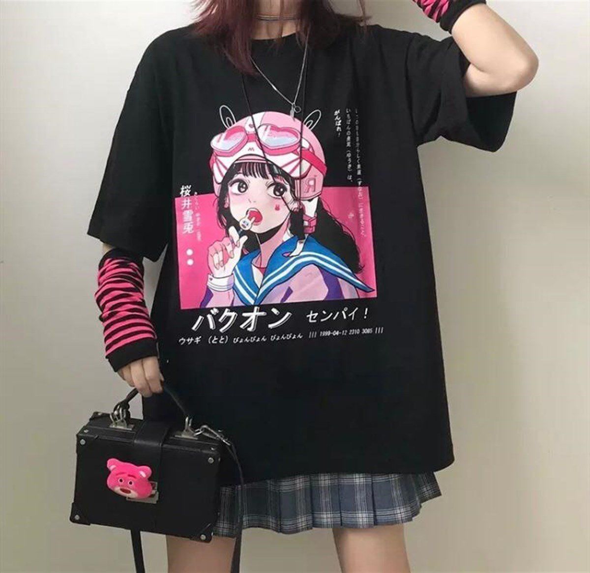 Anime Siyah Lolipop Girl Unisex Oversize Kalıp T-shirt