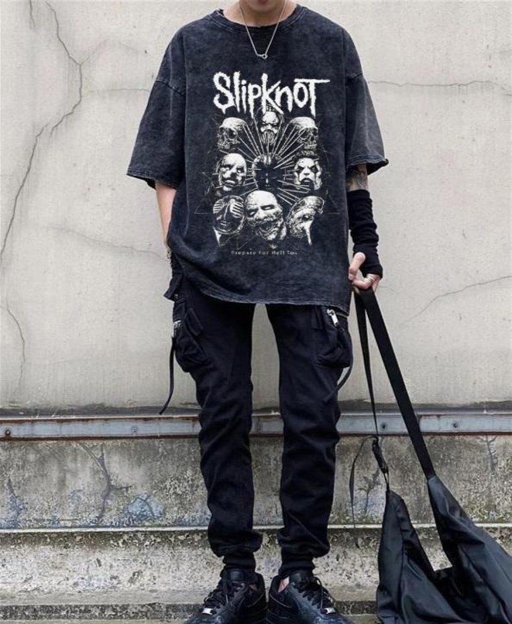 Rock Serisi Yıkamalı Slipknot Eskitme Unisex T-shirt