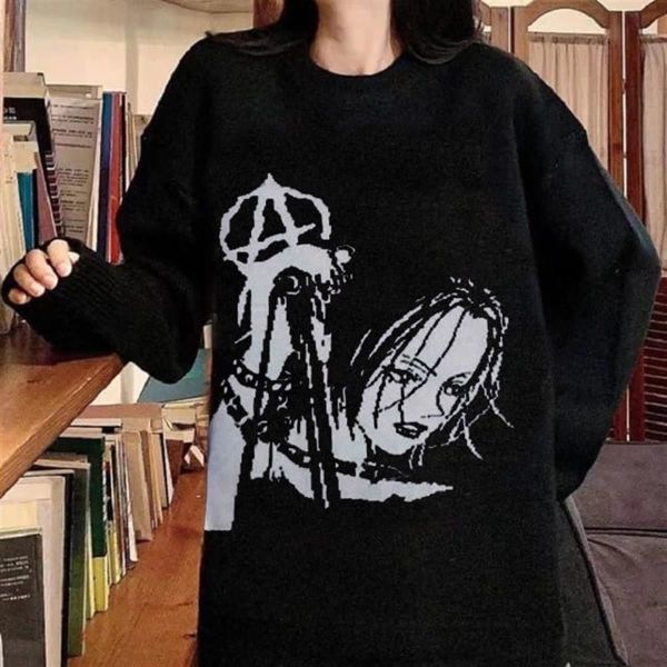 Gothic Girl Harajuku Vintage Streetwear Unisex Siyah Kazak