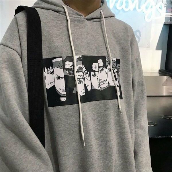 Gri Kapüşonlu Naruto Anime Sweatshirt