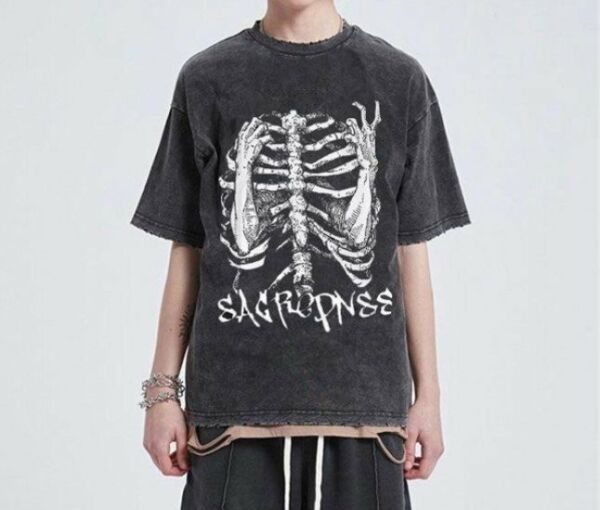 Gothic Unisex Yıkamalı Aesthetic Bones T-shirt