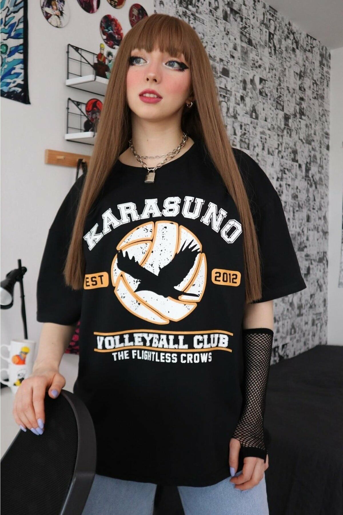 Siyah Unisex Karasuno T-Shirt