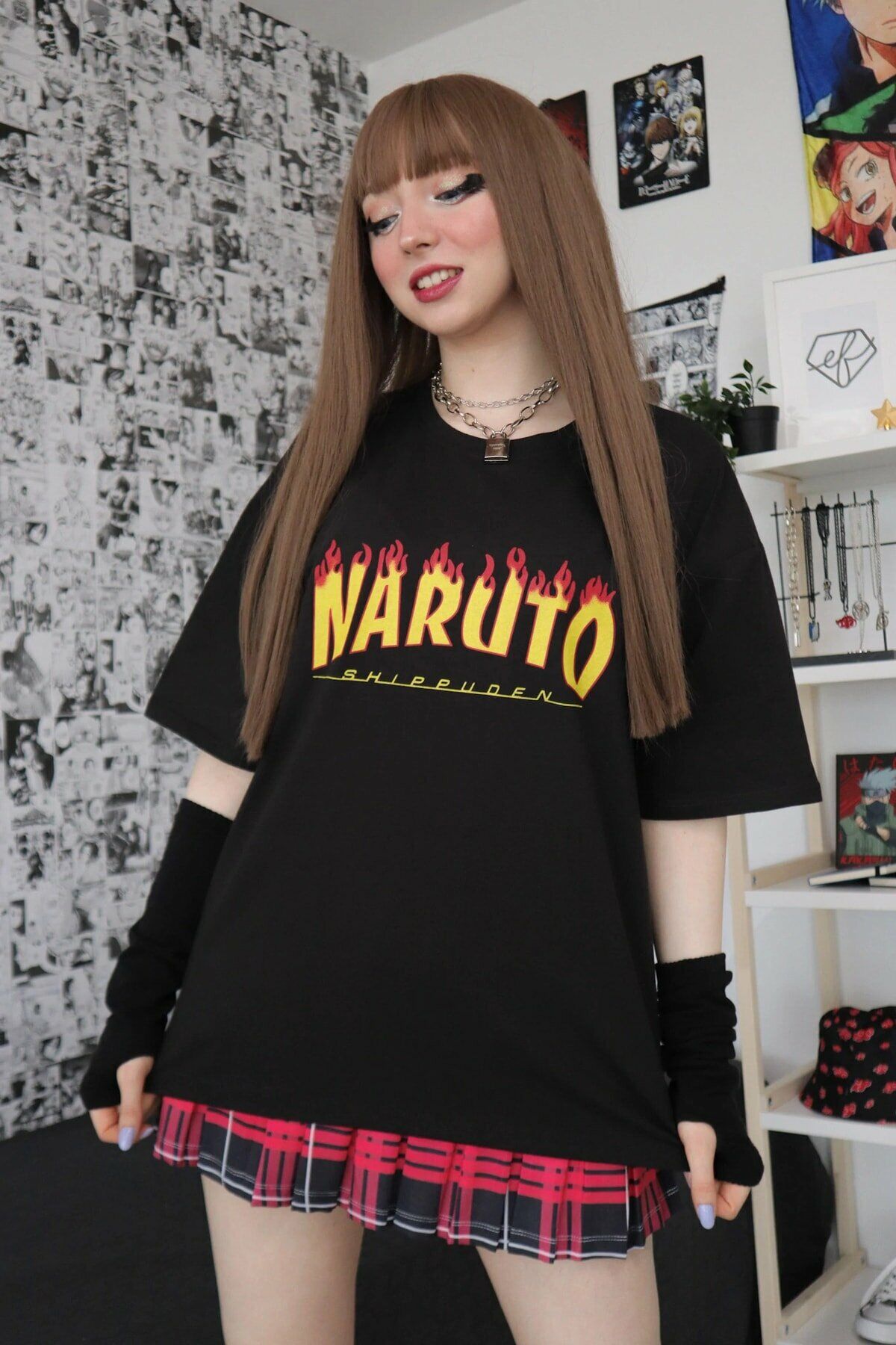 Siyah Unisex Naruto Shippuden T-Shirt