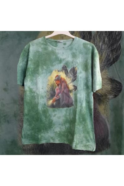 Yeşil Renk Yıkamalı Fairy Girl Oversize Kalıp T-shirt