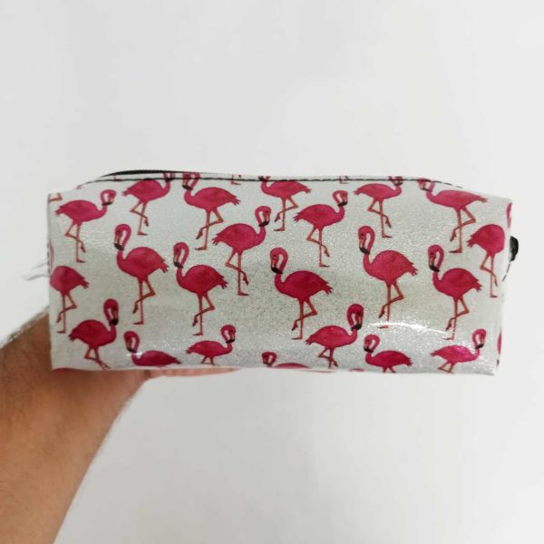 Flamingo Baskılı Simli Kalemlik Makyaj Çantası
