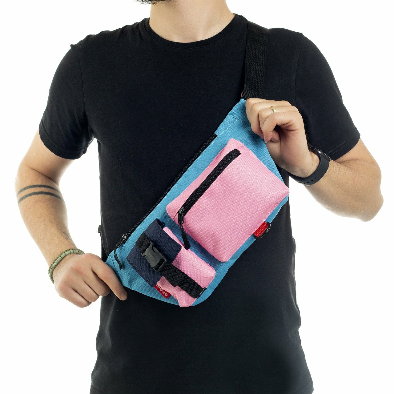 Unisex Pembe Mavi Çok Cepli Bel Çantası