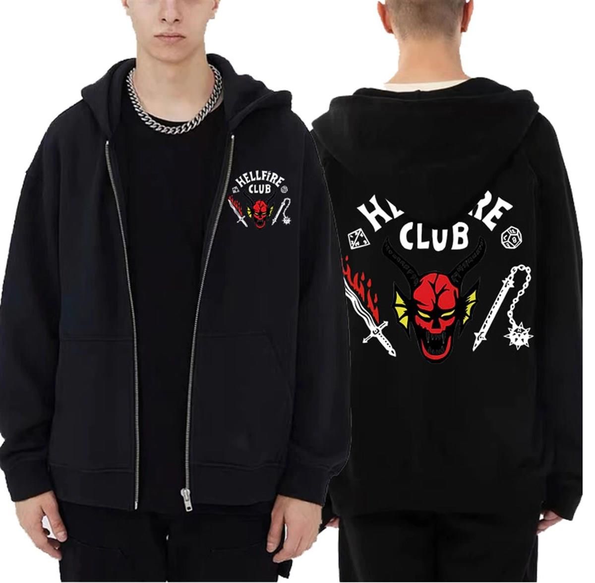 Stranger Things Hell Fire Club Siyah Unisex Fermuarlı Hırka