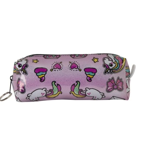 Pembe Unicorn Baskılı Simli Kalemlik Makyaj Çantası