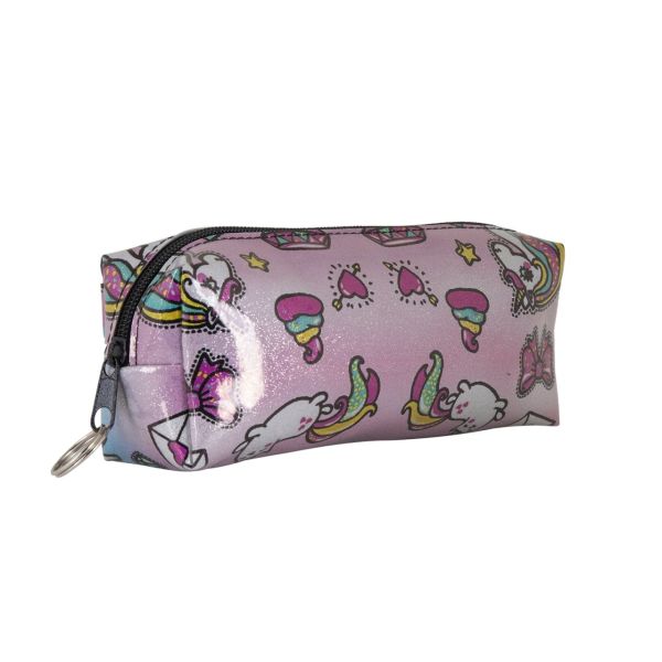 Pembe Unicorn Baskılı Simli Kalemlik Makyaj Çantası