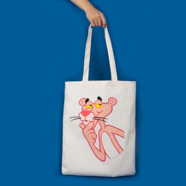 Pembe Panter Baskılı Ham Bez Çanta