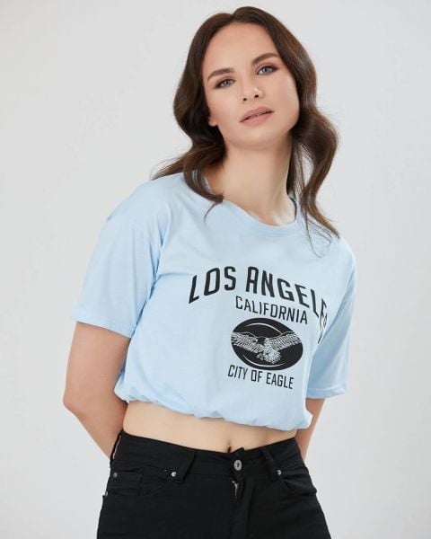 Los Angeles Yazılı Lastikli Crop Body