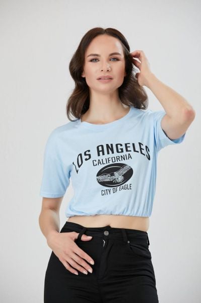 Los Angeles Yazılı Lastikli Crop Body