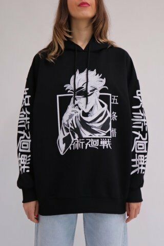 Siyah Kapüşonlu Anime Jujutsu Kaisen Sweatshirt