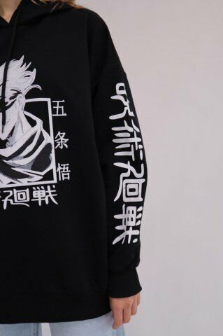 Siyah Kapüşonlu Anime Jujutsu Kaisen Sweatshirt