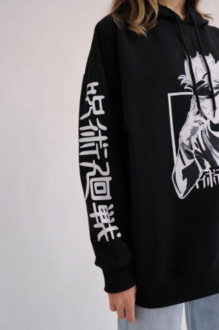 Siyah Kapüşonlu Anime Jujutsu Kaisen Sweatshirt