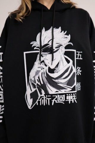 Siyah Kapüşonlu Anime Jujutsu Kaisen Sweatshirt