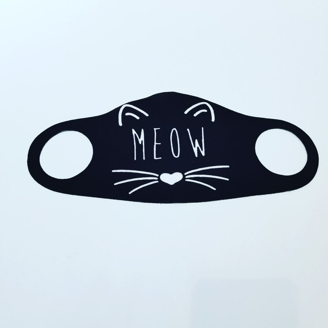 Meow Baskılı Siyah Maske