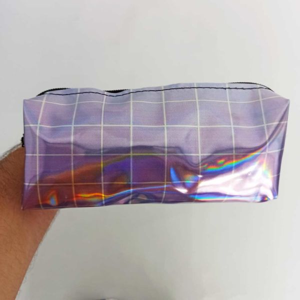 Mor Kareli Baskılı Hologram Kalemlik Makyaj Çantası
