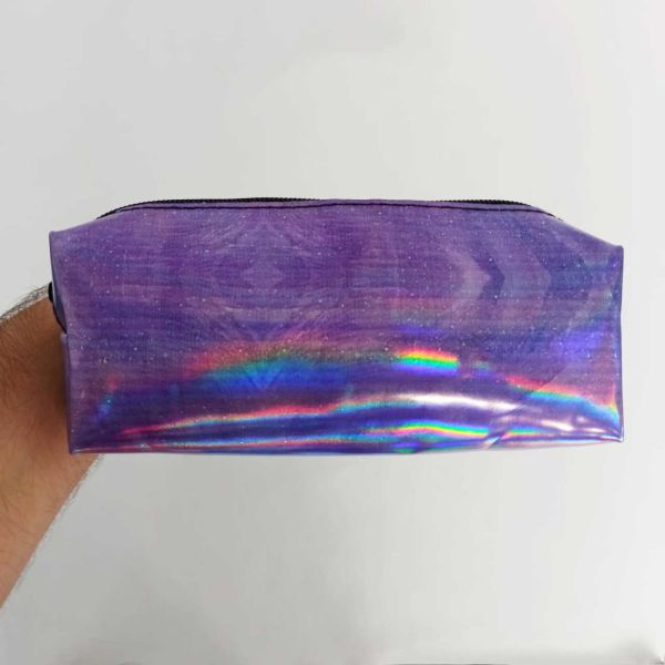 Mor Baskılı Hologram Kalemlik Makyaj Çantası