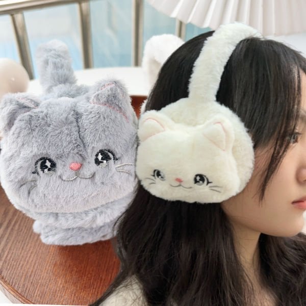 Katlanan Kedi Desenli Peluş Kulaklık