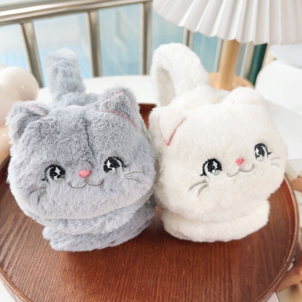 Katlanan Kedi Desenli Peluş Kulaklık