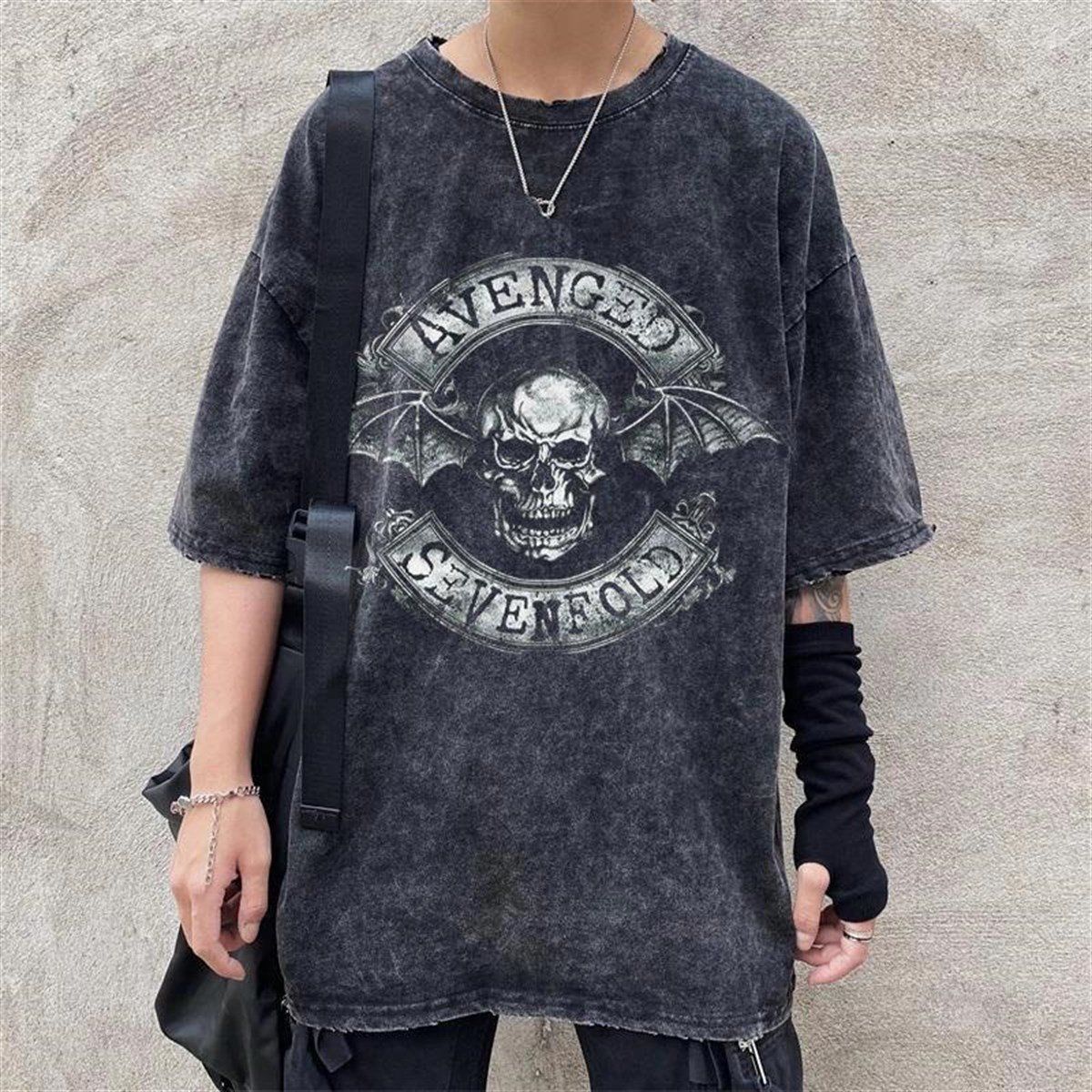 Rock Serisi Avenged Sevenfold Eskitme Unisex T-shirt