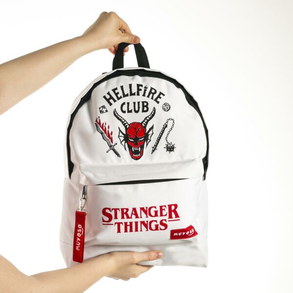 Stranger Things Hellfire Club Baskılı Beyaz Okul Sırt Çantası